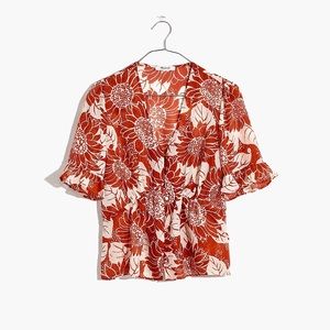 Madewell Silk Journal Keyhole-Sleeve Top in Sunflower Season size 6 NWT